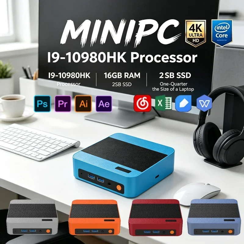 Sky Blue Intel I9‑10980HK Mini PC,16GB 2TB NVMe SSD Win11 Pro WiFi6 BT5.2 4K Workstation for Home Office,Gaming & Live Streaming