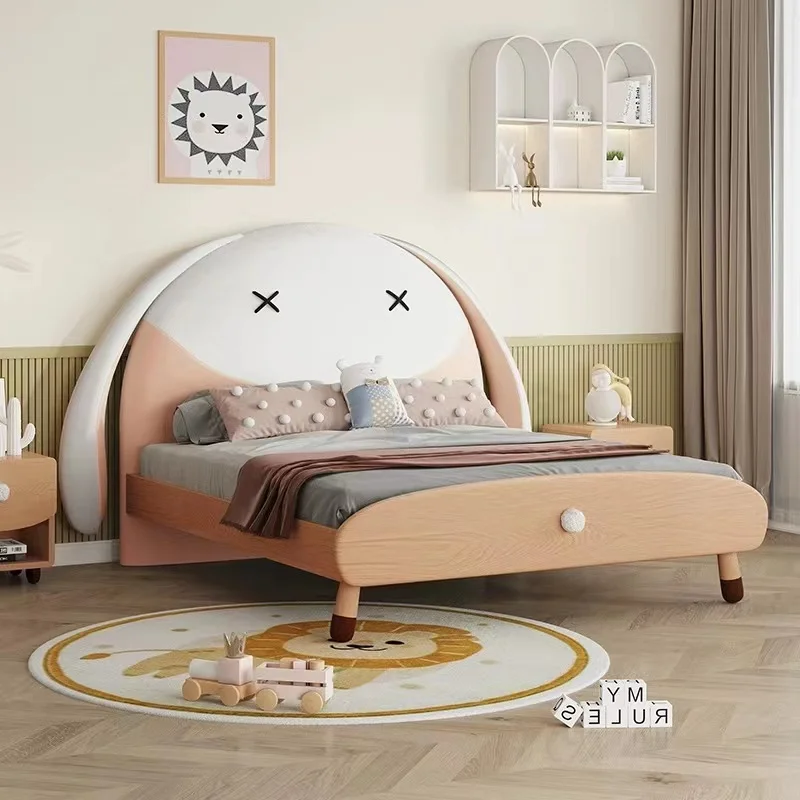 #For Cute Pink and White Rabbit Shap High Quality Modern Girls Wooden Bed Deluxe Queen Bed and Bedroom Furniture King Bed