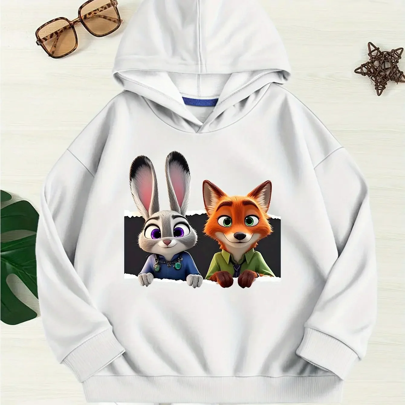 هوديس أزياء Zootopia من Disney لفصل الشتاء للأطفال بتصميم كرتوني لطيف على شكل أرنب وثعلب مطبوع ملابس الفتيات والأولاد