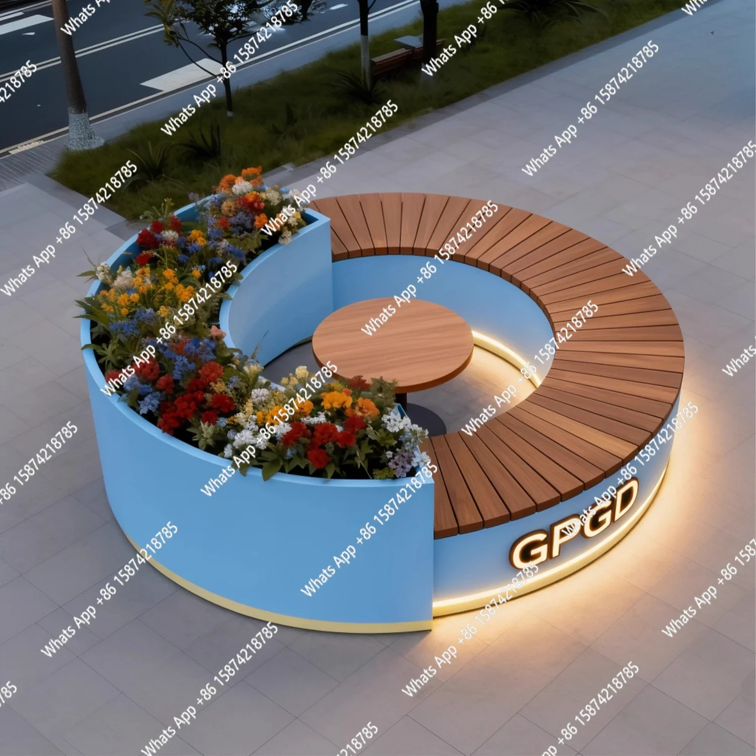 A63 Outdoor flower box seat combination, wrought iron square, commercial street rest bench, landscape flower pool, outdoor balco
