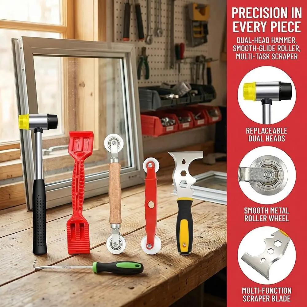 

New 6-in-1 Screen Repair Tool Ergonomic Handle Multi-Functional Spline Installer Portable Window Screen Repair Kit