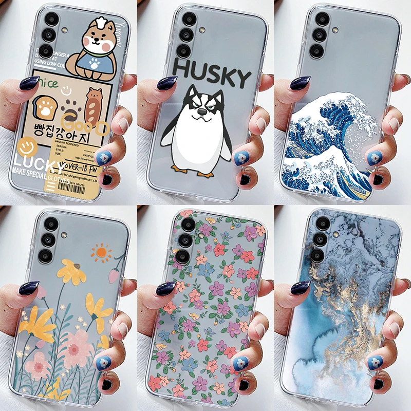 For Samsung Galaxy M14 M34 M54 5G Case Flowers Soft Silicone Back Case for Samsung A 14 Phone Cover M 14 Coque Funda Transparent