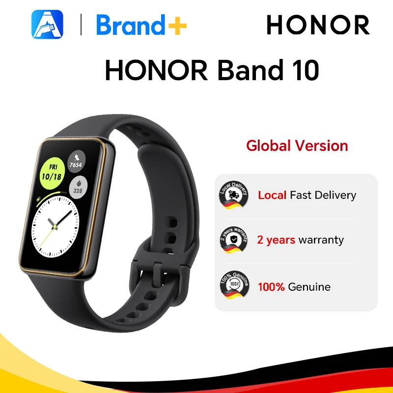 HONOR Band 10, Globale Version Smart Band, Gebogenes Kantendesign, Morgen-Gesundheitsfunktion, 1,57 Zoll AMOLED-Bildschirm, 5ATM Wasserdichtigkeit, BT5.3