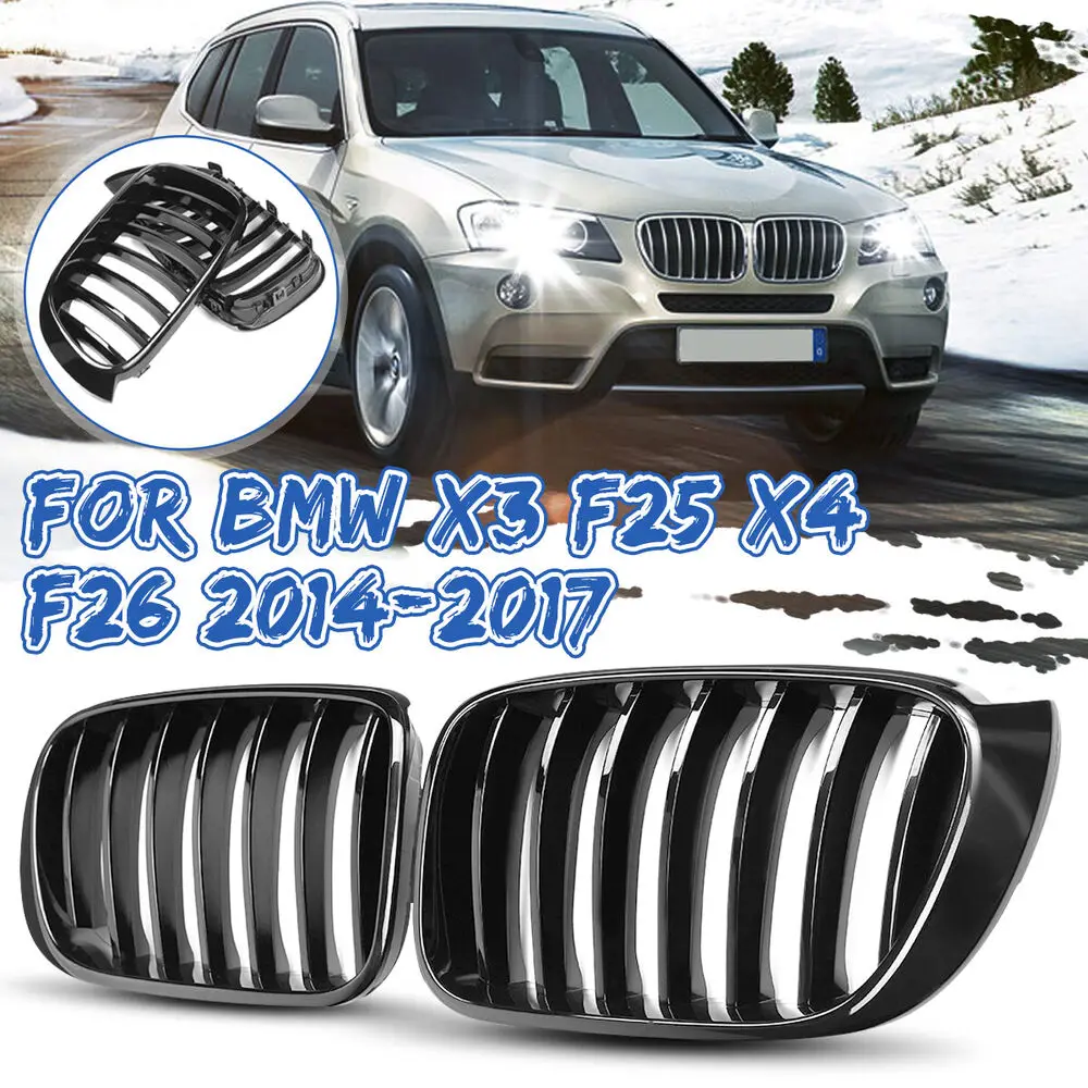 

Pair Glossy Black Front Kidney Grilles For BMW X3 X4 F25 F26 LCI 2014-2018 Car Replacement Double Line Bumper Grills