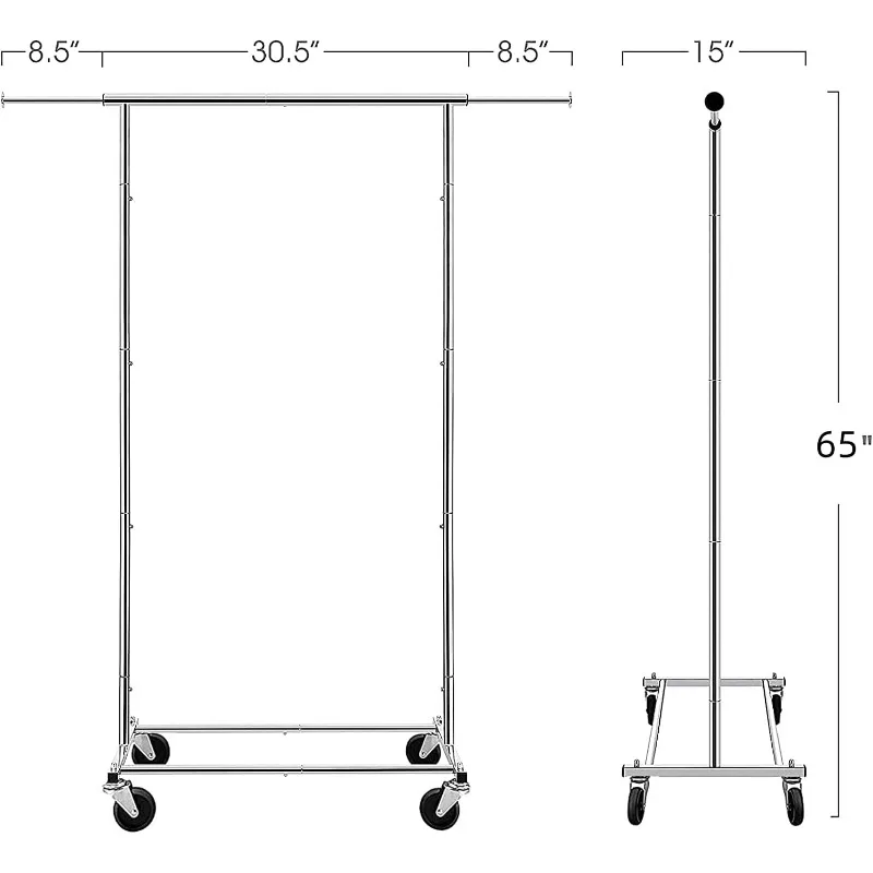 

Standard Rod Clothing Garment Rack, Rolling Clothes Organizer on Wheels for Hanging Clothes, Chrome