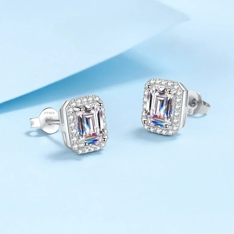 

Special Shaped Platinum PT950 VVS1 1Carat Moissanite D Color Simple Diamond Stud Earrings Wedding Jewelry A Pair Girlfriend Gift