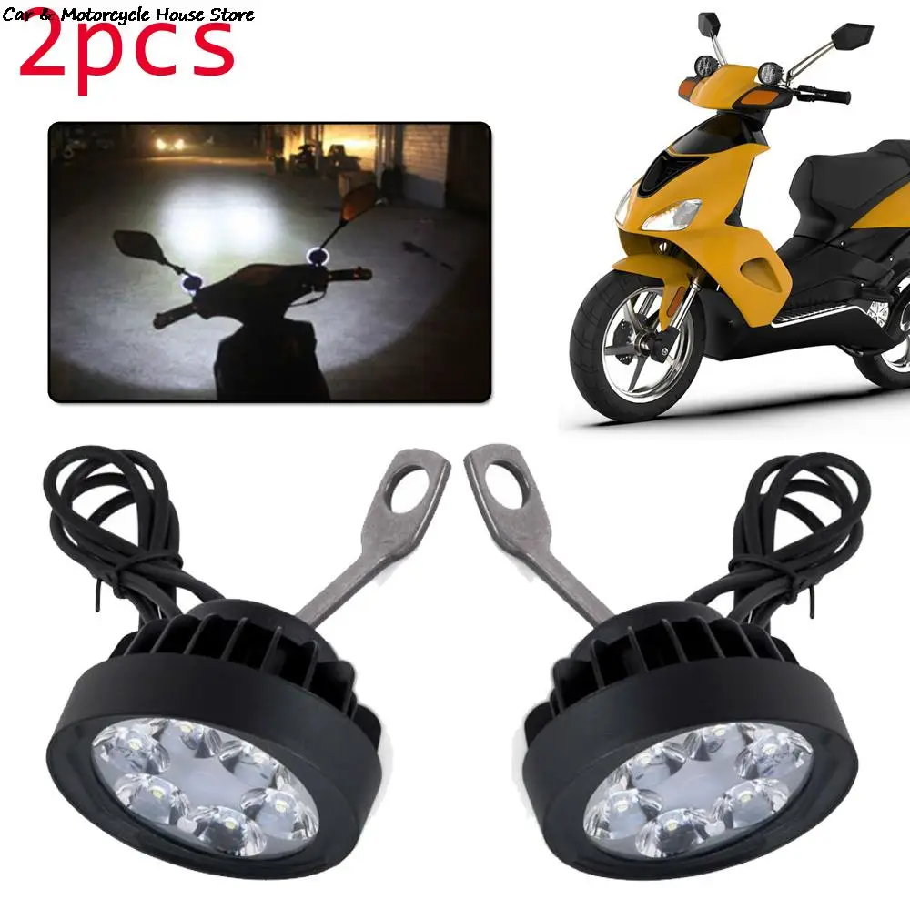 2pcs Motorcycle Headlight Fog Driving Lights Front Head Lamp 6 LED 12V-85V Motorbikes Rear View Mirror Spotlights High Quality