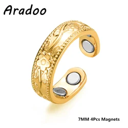7MM Plum Blossom Engraved Red Copper Magnetic Ring Magnetic Open Couple Rings
