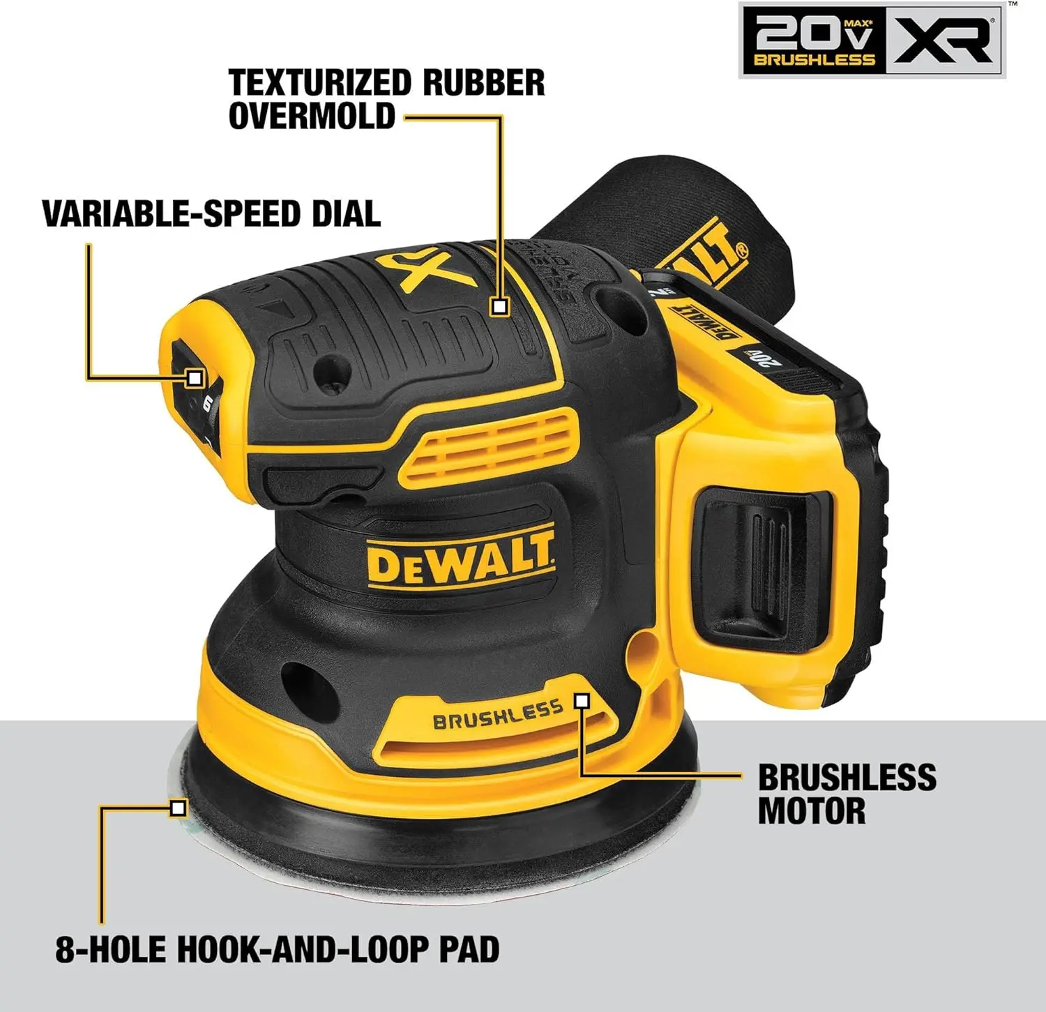 DEWALT 20V MAX Sander, Cordless, 5-Inch, 2.Ah, 8,000-12,000 OPM, Variable Speed Dial, Battery and Charger Included (DCW210D1)