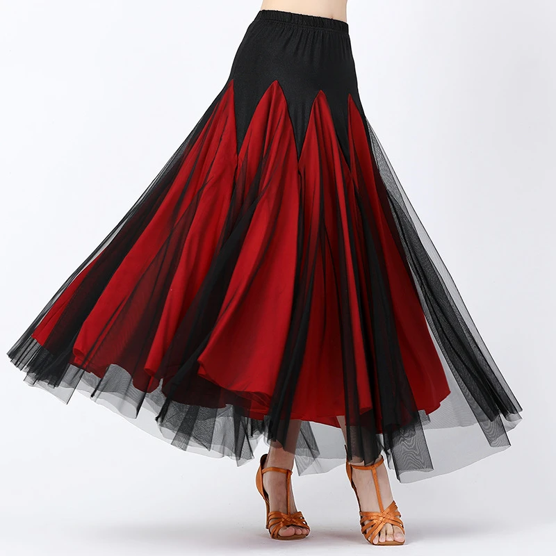 Modern dance skirt ballroom dance skirt mesh long skirt dance performance dress large swing skirt