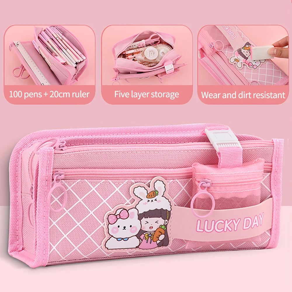 High Appearance Level Girl Pen Bag In Primary School Cute Cartoon Large Capacity Stationery Bag Multi-Functional Pencil Case