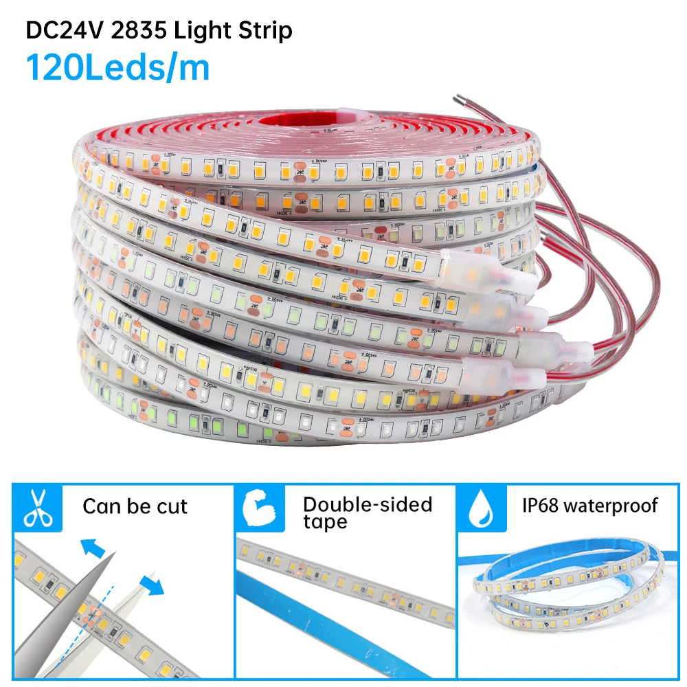 IP68 Waterproof LED Strip 24V 2835 120Leds/m LED Tape Warm Natural White Red Green Blue Flexible Ribbon TV Backlight 10M 15M 20M