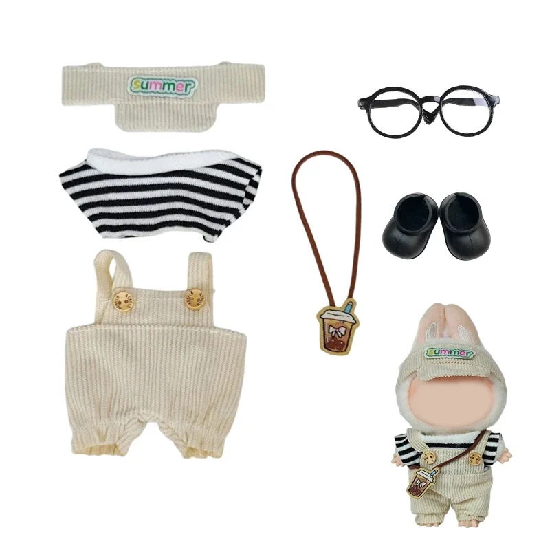 Mode Kleidung Ropa Labubu Kleidung Outfit Puppe Zubehör Für 15/17cm Labubu V2 V1 Plüsch Puppe Hosenträger anzug