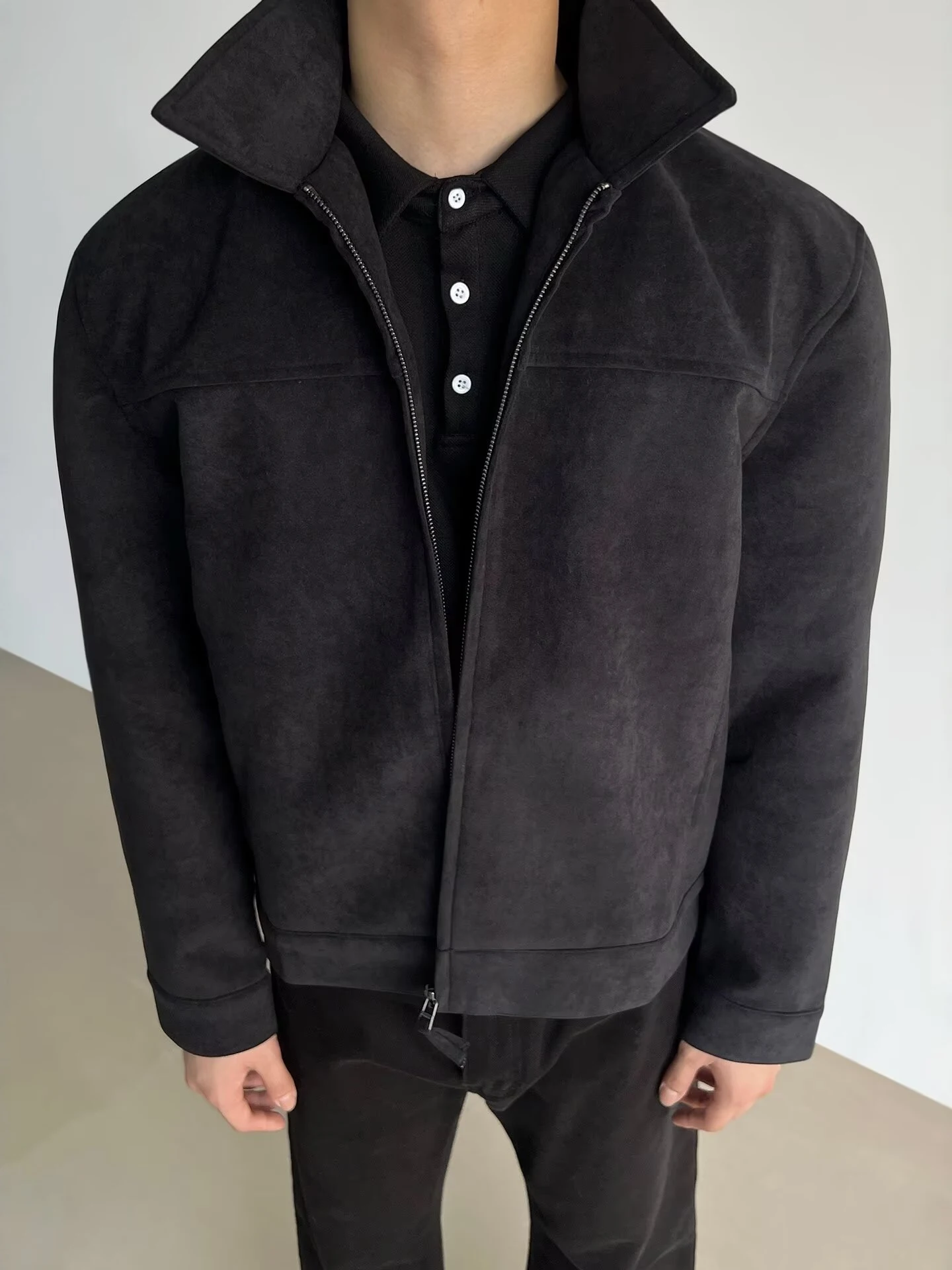 

Винтажная замшевая куртка для мужчин с воротником-стойкой, на молнии, гладкая поверхность, стандартный крой, осенняя верхняя одежда