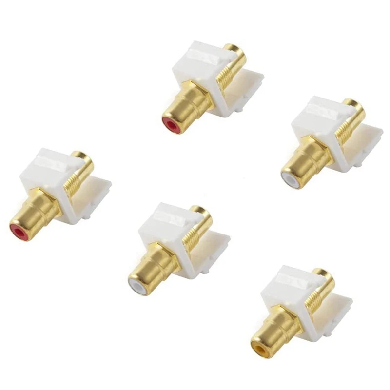 5-Pack RCA Keystone Jack Insert Connector Socket Female Snap in Adapter Port Gold Plated Inline Coupler for Wall Plate