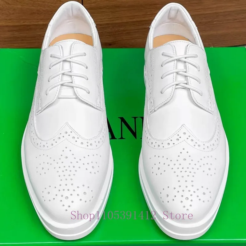 Genuine Leather Men Casual Shoes Height-Increasing Brogues Photographer White Sneakers Groom Dress Wedding Shoes