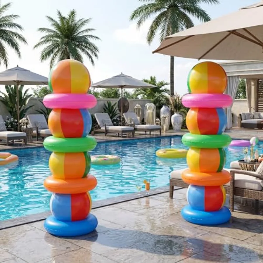 

Beach Ball Arch Kit for Pool Party Decorations: Inflatable Beach Ball Pool Tubes in Tropical Colors Lightweight PVC Material Ea