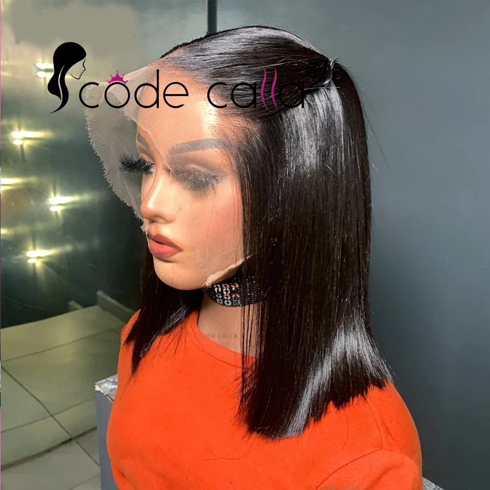 T Part Lace Front Human Hair Wig Side Part Transparent Lace Frontal Wigs For Black Women Short Bob Wig Remy Straight Natural Wig