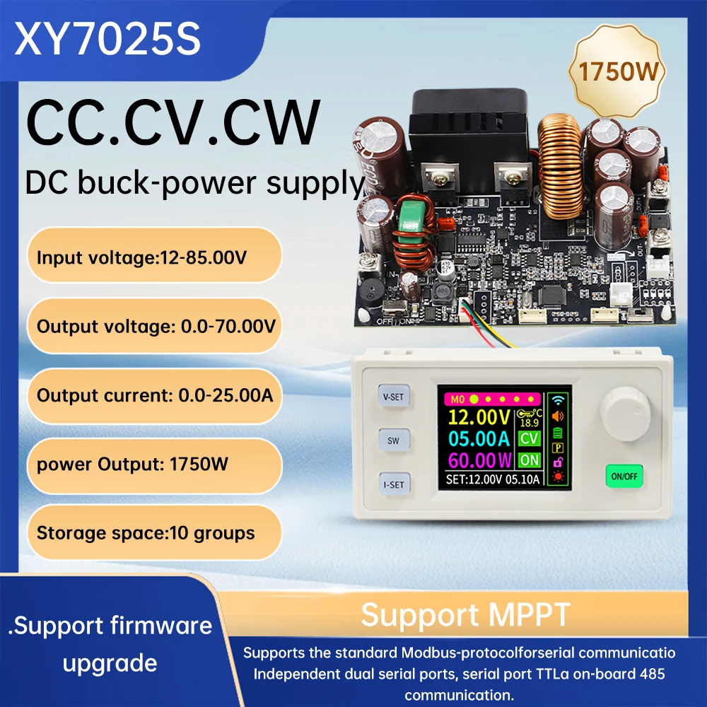 

Обновление XY7025 Понижающий источник питания постоянного тока с ЧПУ, регулируемый стабилизированный источник питания 0-70 В, 25 А, 1750 Вт, модуль постоянного напряжения/тока