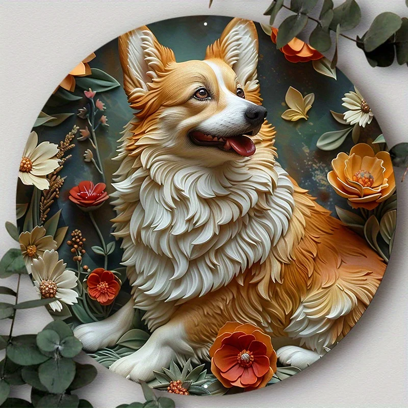 

Aluminum Metal Sign 2D Flat Circular Wreath Logo, Tavern Club Home Scene Decoration, Gift for Dog Lovers, Decorative Wall Poster