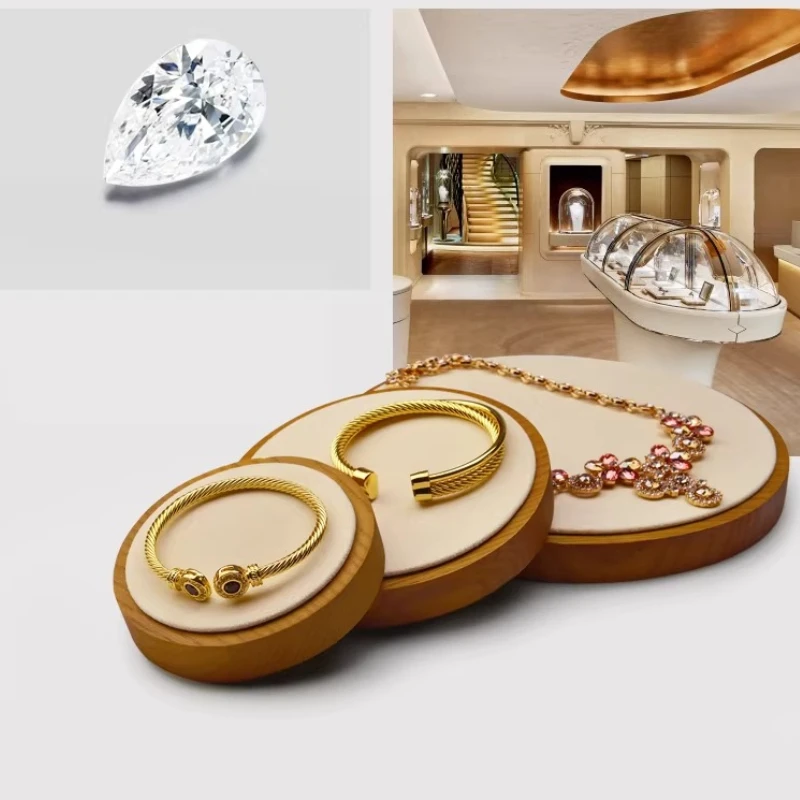 Solid Wood Jewelry Display Tray for Watches Ring Circular Velvet Lined Photography Prop for Store and Desktop Showcase Organizer