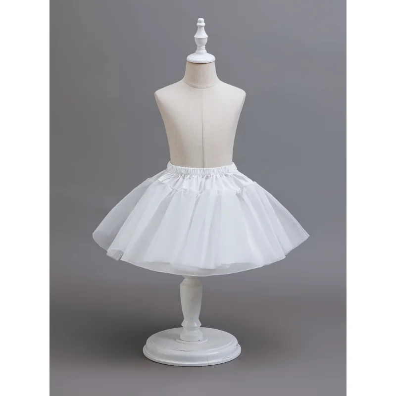 Girls Puffy Petticoat Slip, White 2-Layer Stiff Tulle Crinoline Underskirt Flower Girl Party Dresses, Elastic Waist, Sizes A