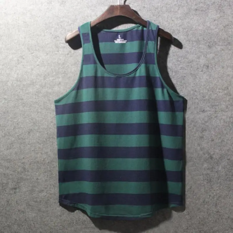 

Фитнес-майка больших размеров, свободная спортивная футболка в полоску в американском стиле ретро, летняя модная брендовая повседневная круглая футболка Ne