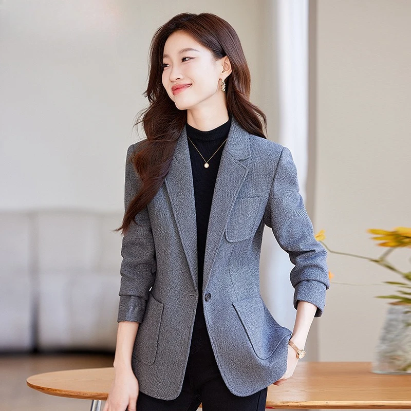 Spring Autumn Office Ladies Blazer Women Jacket Long Sleeve Single Button Female Business Work Wear Slim Formal Coat Outerwear