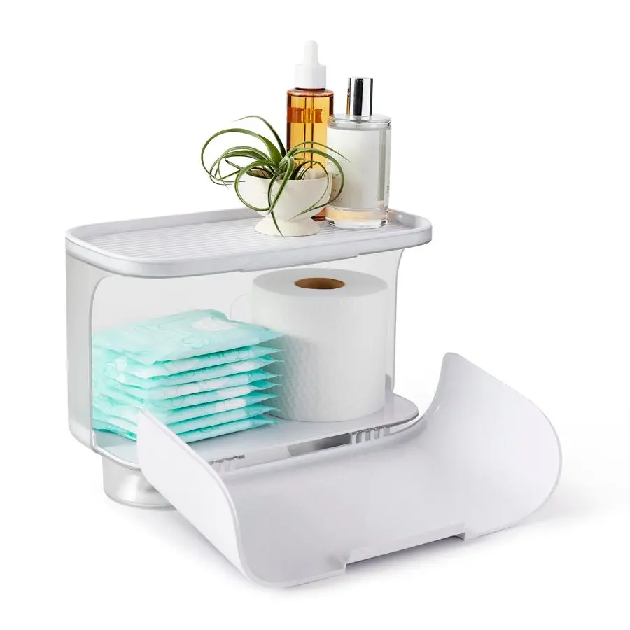

Hideaway Toilet Cabinet, Over The Toilet Bathroom Organizer for Paper Rolls, Wipes and Accessories