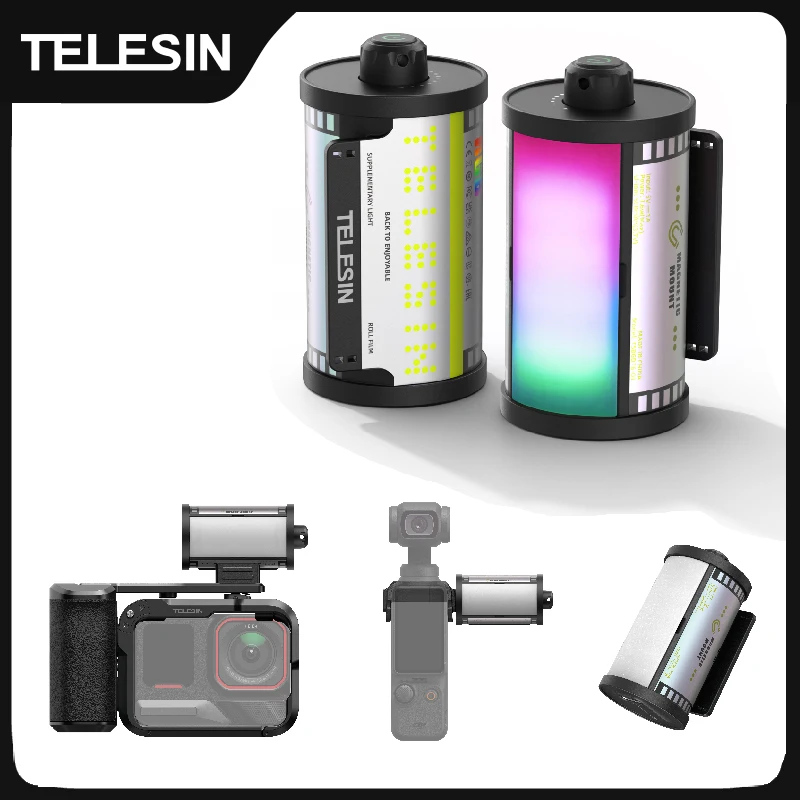 TELESIN Magfilm Luce di riempimento Luce selfie magnetica a sgancio rapido con adattatore per pattino freddo per DJI OSMO Action per Gopro per Insta360