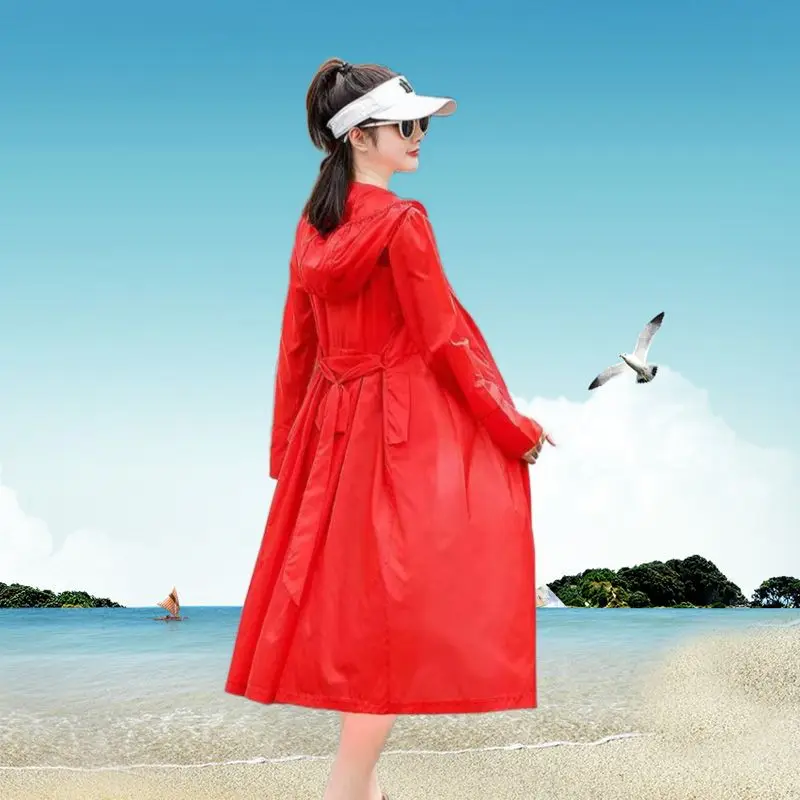 

Повседневный кардиган с длинным рукавом и защитой от УФ-излучения, летний новый стиль, свободный крой, стройнящий силуэт, с капюшоном, средней длины, модная верхняя одежда