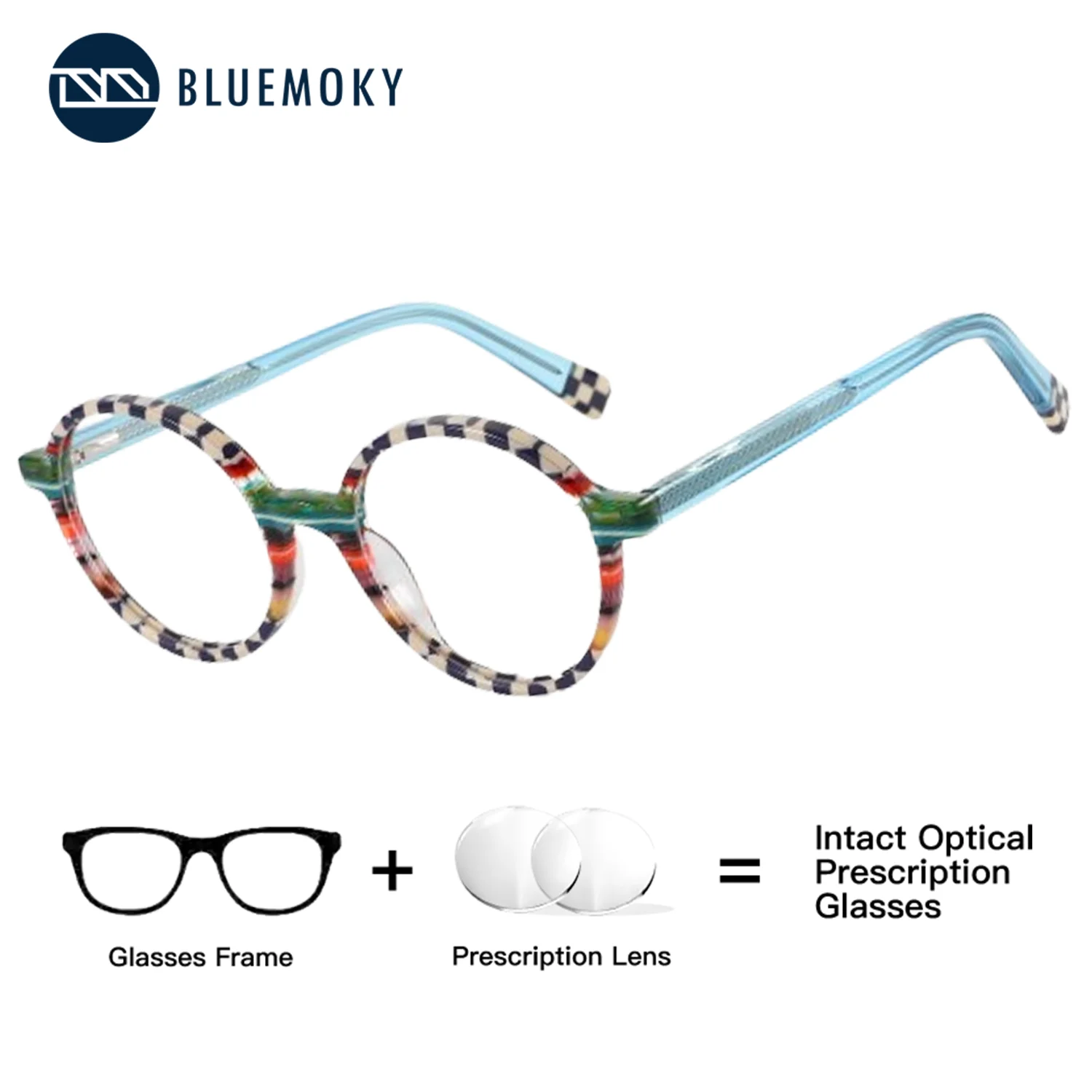 

BLUEMOKY (S Size) Women Acetate Round Prescription Medical Graduate Glasses Anti Blue Light Photochromic Myopia Optical Lenses