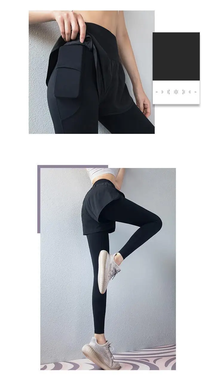 Damen-Herbst-Zwei-in-Eins-Leggings – Lauf-Yogahose mit hoher Taille und schlankmachendem Rocksaum, 4-Wege-Stretch von Studio to Street – Detail 4