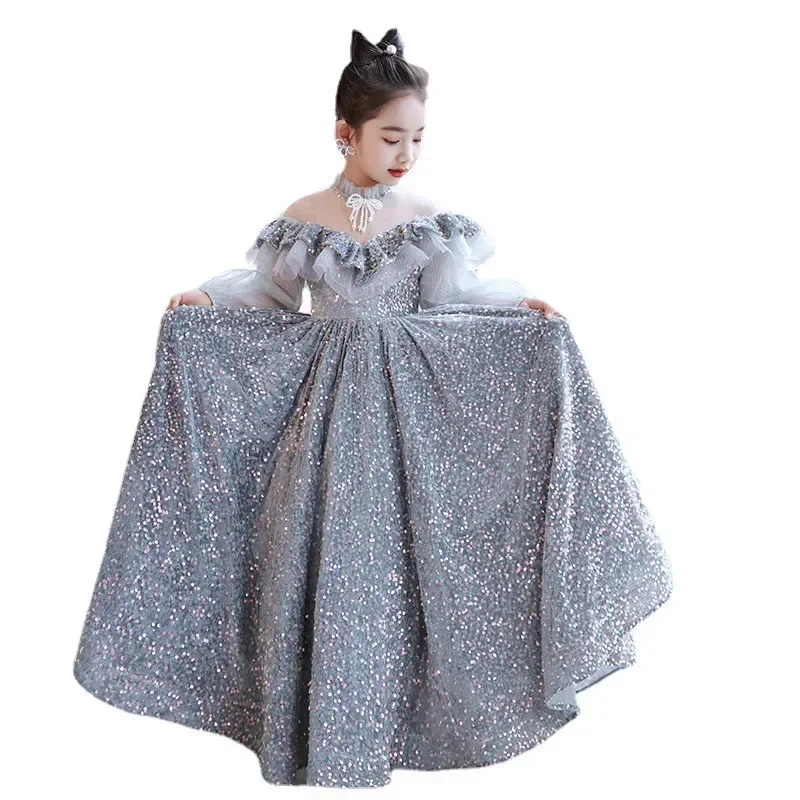 Flower Girl Dress 2024 Spring New Fashion Trend Girl Princess Dress Temperament Piano Performance Dress