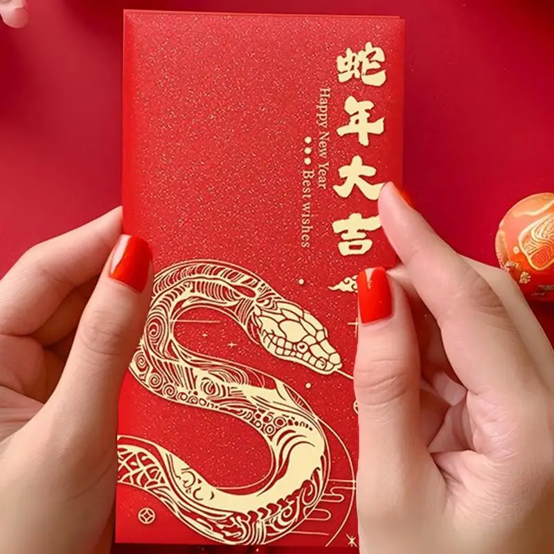 5Pcs Red Envelope 2025 Chinese Traditional Spring Festival Red Packet Snake Year New Year's Money Packaging Blessing Wholesale