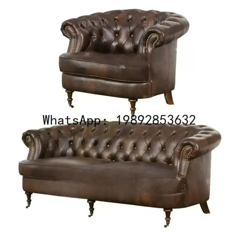 X-20  american leather sofa three-person pull button scandinavian neoclassical curved double sofa