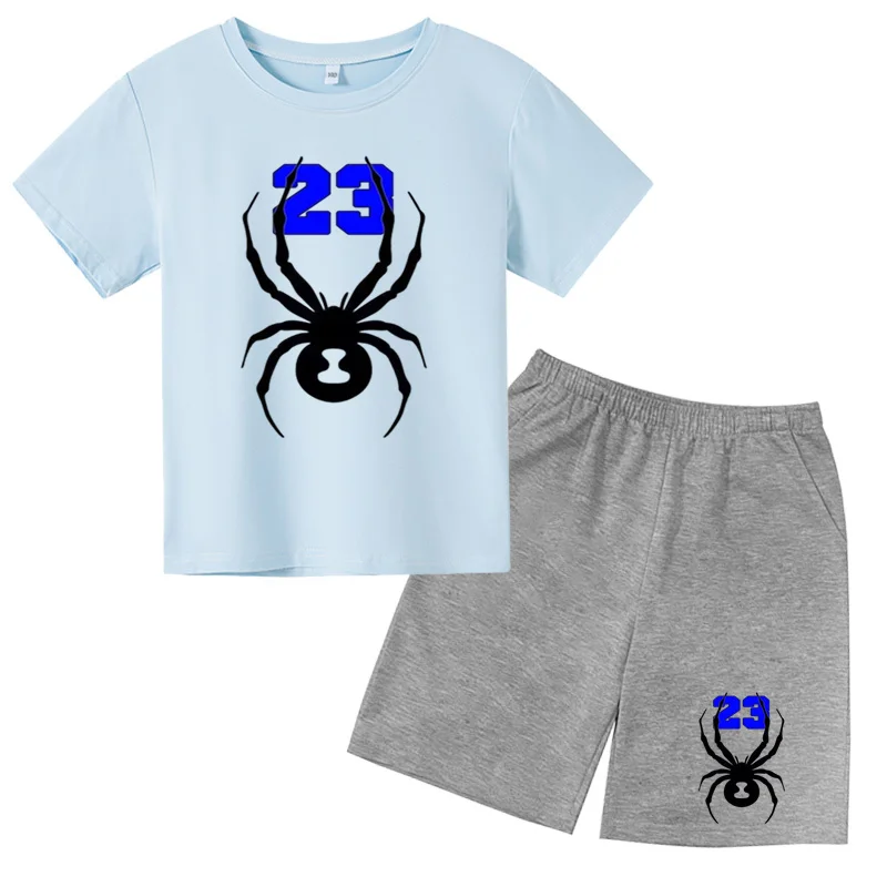 

2D printed letter T-shirt set For Boys and girls aged 2-12 Kids hot Selling Casual Sports Short Sleeved Shorts Two-piece set