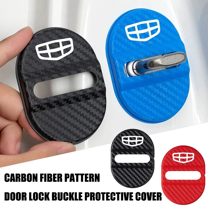 Carbon Fiber Car Logo Door Lock Buckle Anti-collision Cover Protective Covers For Geely LC EC8 Atlas CK2 CK3 GT GC9 Geometry C