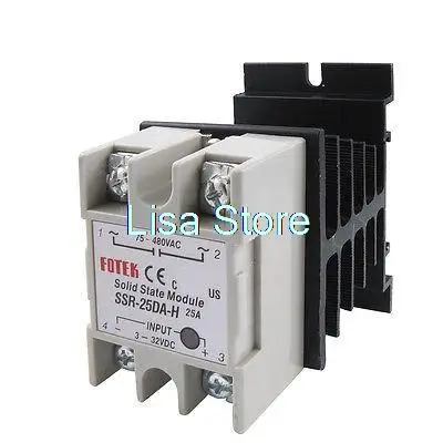 DC-AC Single Phase SSR Solid State Relay SSR-25DA 25A 3-32V 75-480V w Heat Sink