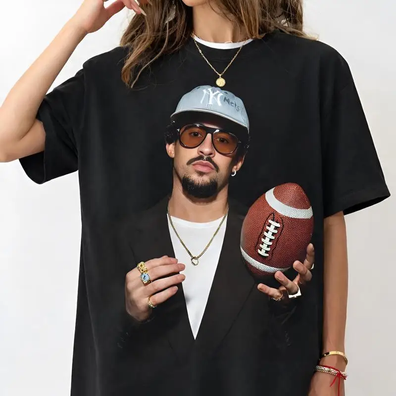 Camiseta Unisex de Algodón 100% con Gráfico de Bad Bunny x Super Bowl Rugby, Nueva Colección Verano 2026, Cuello Redondo, Estilo Retro Y2K para Hombre, Regalo para Fans