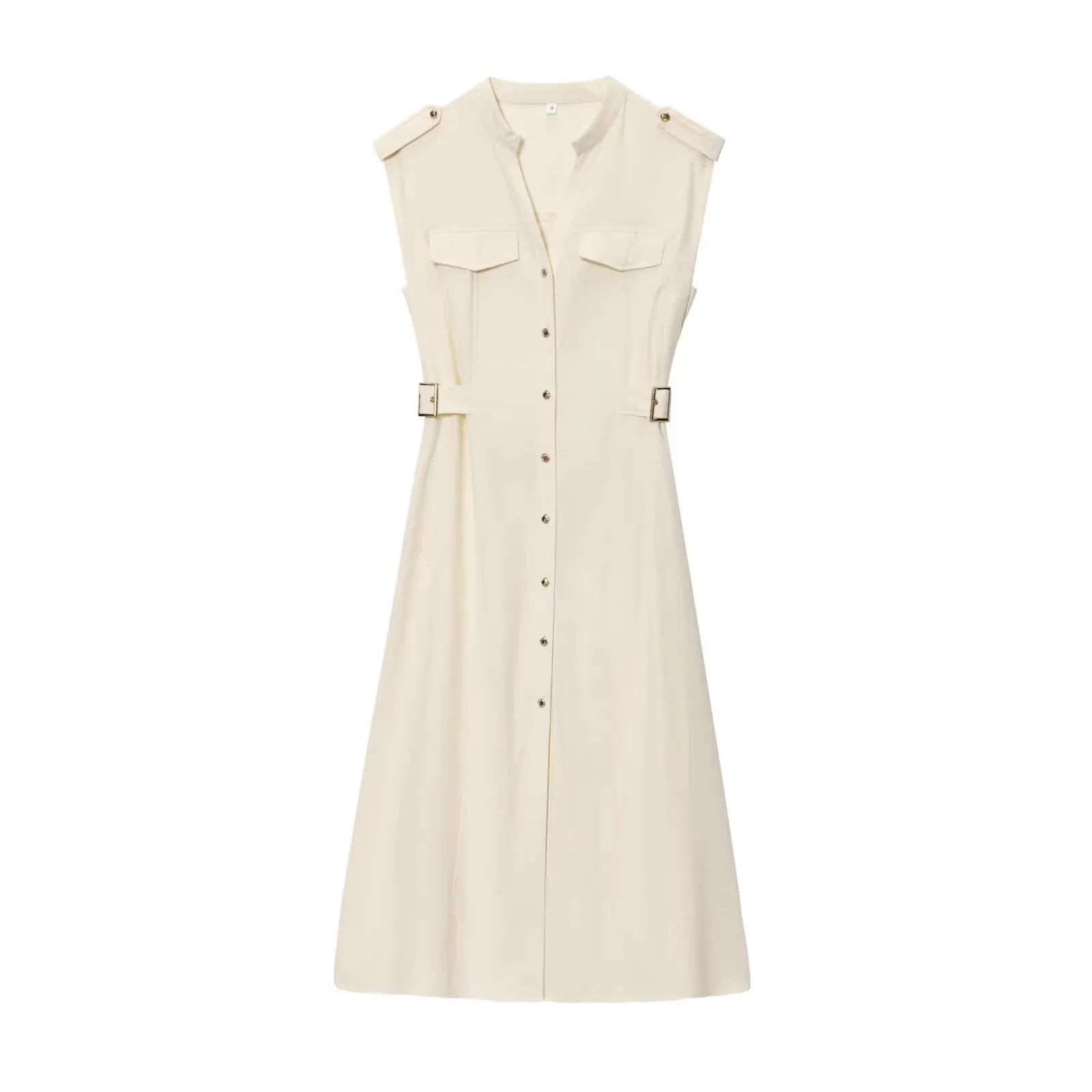 

Cleanfit V-Neck Midi Dress Sleeveless round Neck Bow Tie Decorated No-Sleeve Midi Dress High Waist A-Line Skirt Citywalk Dress