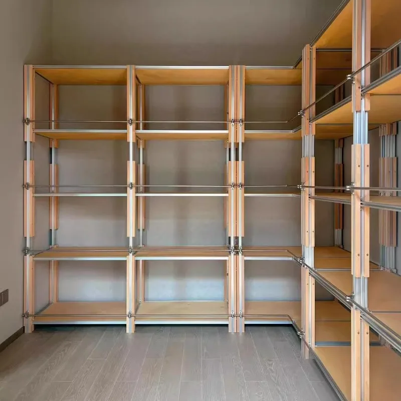 Light luxury multi-layer optical axis rack display rack display rack aluminum profile birch ocean board storage rack