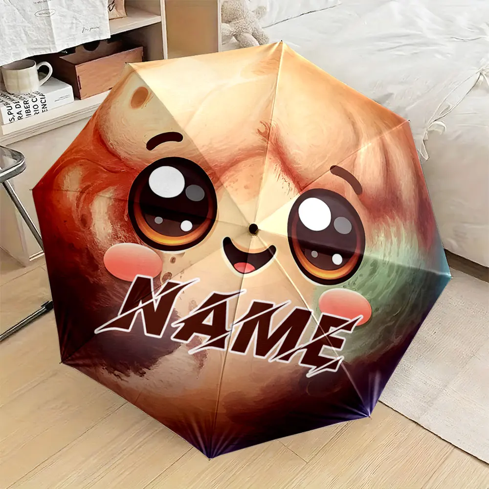 Custom Name Umbrella,Cute Cartoon Planet Art Print Folding Umbrella for Sunny and Rainy, Birthday Christmas Gift