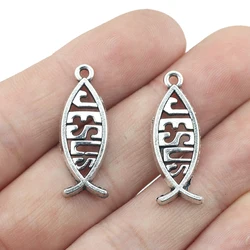 20Pieces/lot 13x23mm Antique Silver /Bronze Color Fish Charms Lettering Jesus DIY Handmade Jewelry