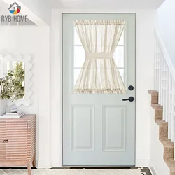 RYBHOME 1 Pair Linen Textured French Glass Door Curtain White Sidelight Sheer Curtain for Front Door with Bonus Tieback