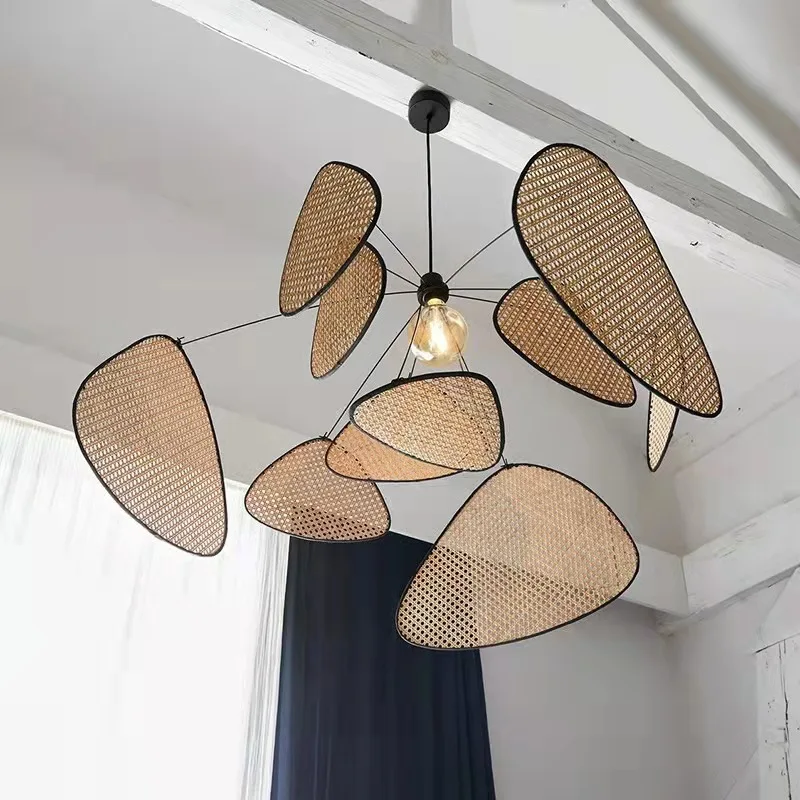 Rattan Petal Pendant Light Creative Japanese Style Lamp wabi sabi Handmade Woven Light Bedroom dinning room farmhouse light