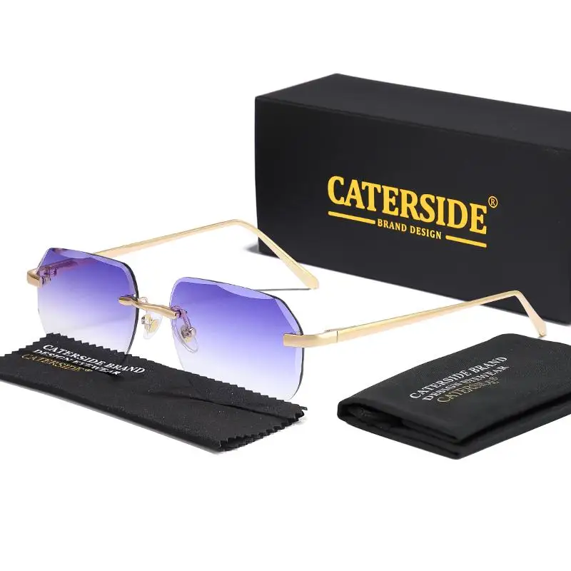 CATERSIDE Vintage Rahmenlose Herren-Sonnenbrille mit Designgläsern und Metallbügeln, Damen-Sonnenbrille für Party und Reisen – Detail 21