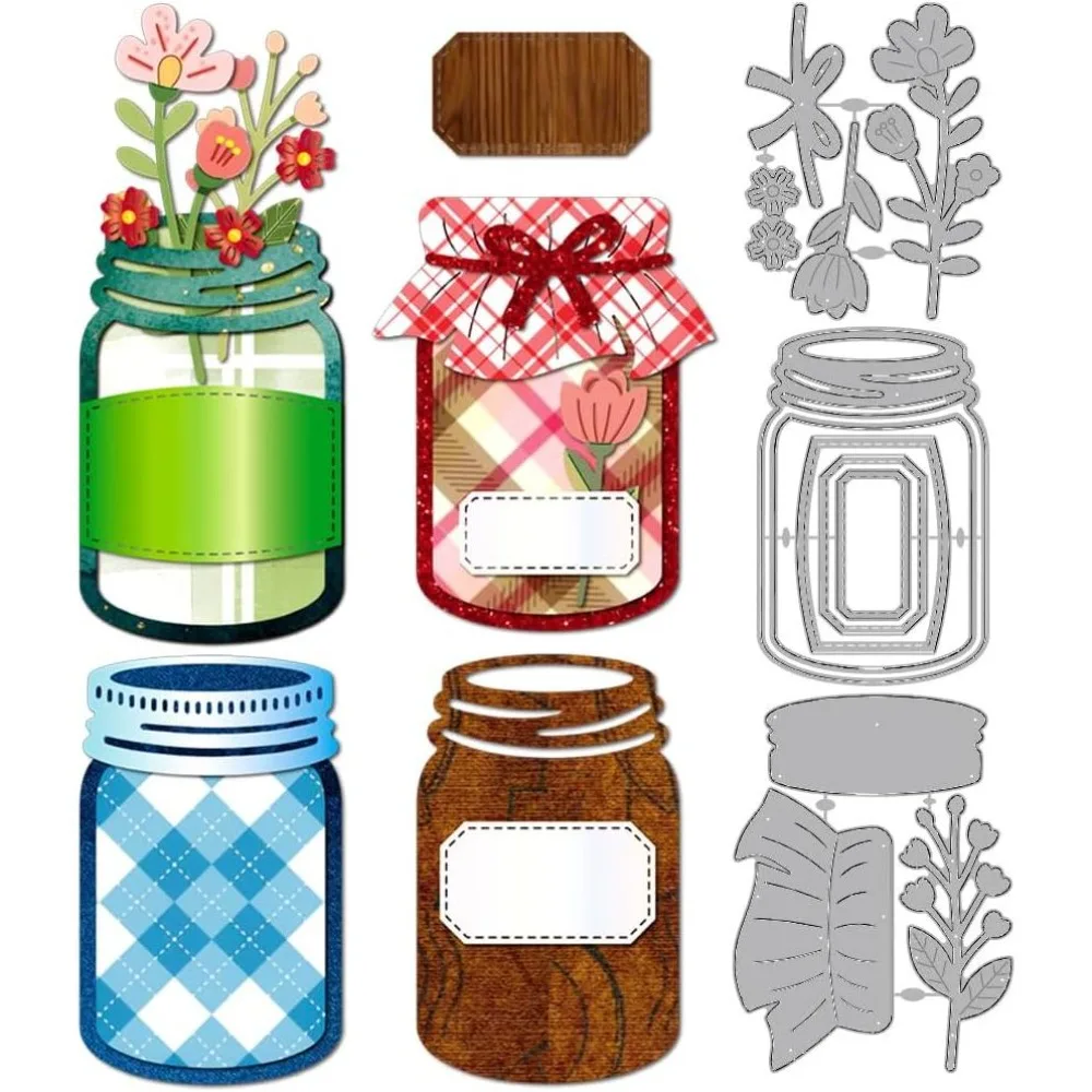 Flower Jars Metal Cutting Dies Labeled Cans Die Cuts Stencils Mason Jars Embossing Template Dies Decorative Embossing Paper