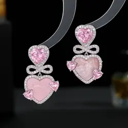 Bilincolor Micro Set Zircon Bow Heart Shaped Earrings for Women