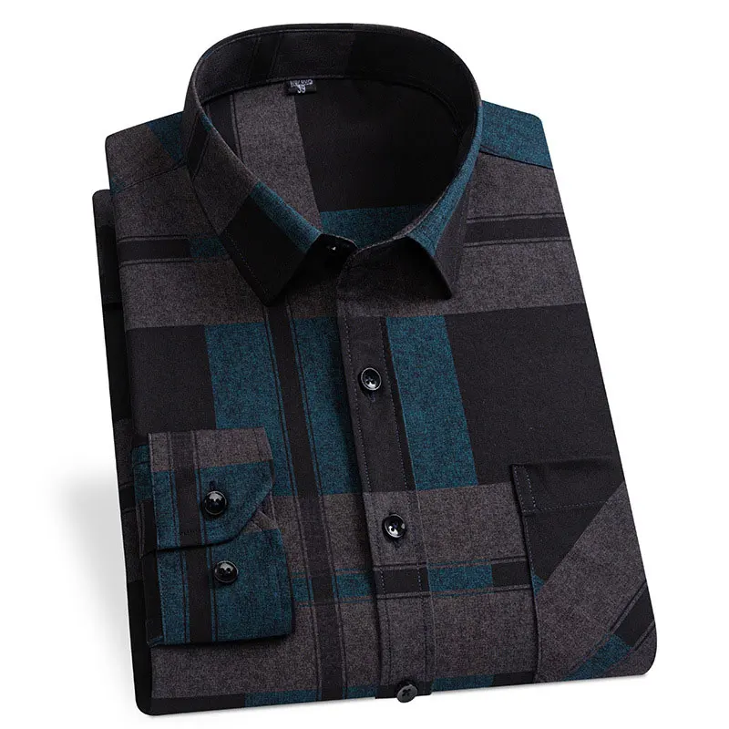 2025 Spring and autumn new middle-aged men plaid long-sleeved shirt daily casual comfort dad anti-wrinkle shirt